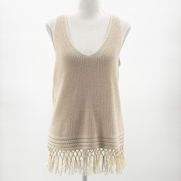 Lilly Pulitzer Dulce Knit Fringed Hem Tank Top in Heathered Sand Dune - Medium - Picture 2 of 7